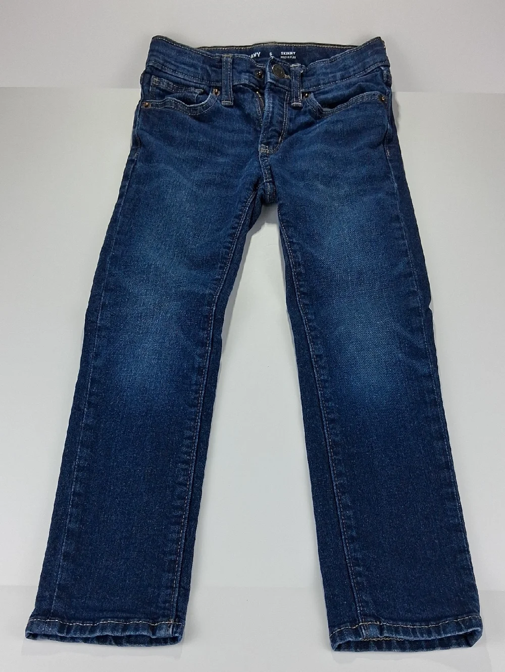 Boys Old Navy Jeans Size 6 Skinny Dark Blue Wash Adjustable Waist Snap Closure